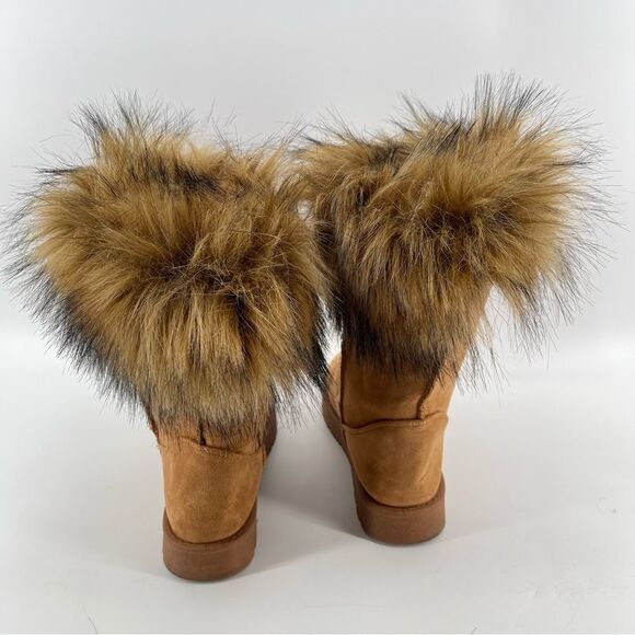 Bamboo Women’s Brown Round Toe Vegan Suede Faux Fur Tall Platform Boots Size 8 - Picture 6 of 17